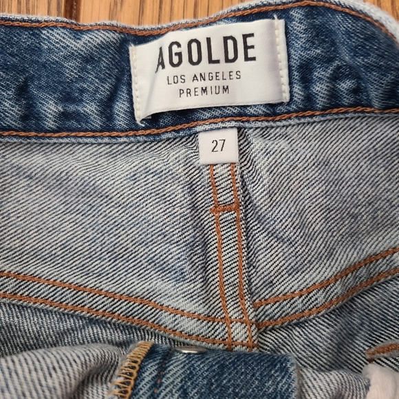 AGOLDE Shorts cut off frayed high rise women's Size 27 med wash button-up - Picture 2 of 7